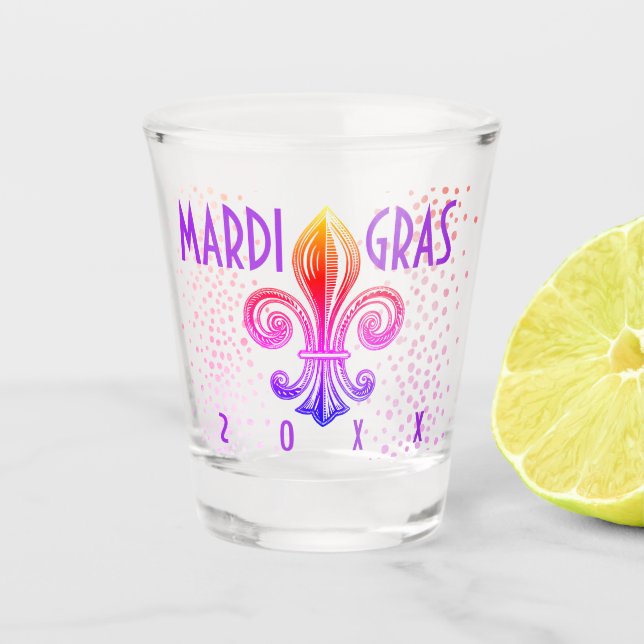 Mardi Gras Lilie Typografie Lila Pink Schnapsglas (Vorderseite)