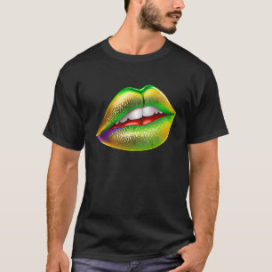 Mardi Gras Lips Green Lila & Gold 1 T-Shirt
