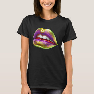 Mardi Gras Lips Green Lila & Gold T-Shirt