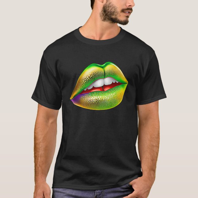 Mardi Gras Lips Green Purple & Gold  1 T-Shirt (Vorderseite)