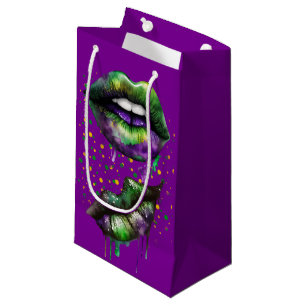 MARDI GRAS LIPS IN LILA GOLD GRÜNEN KLEINE GESCHENKTÜTE