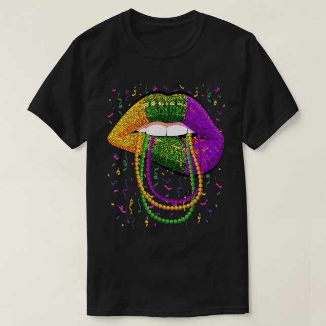 Mardi Gras Lips Queen Beads Outfit für Damen Carni T-Shirt (Design vorne)