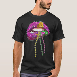 Mardi Gras Lips Queen Carnival Lila & Gold Fleur T-Shirt