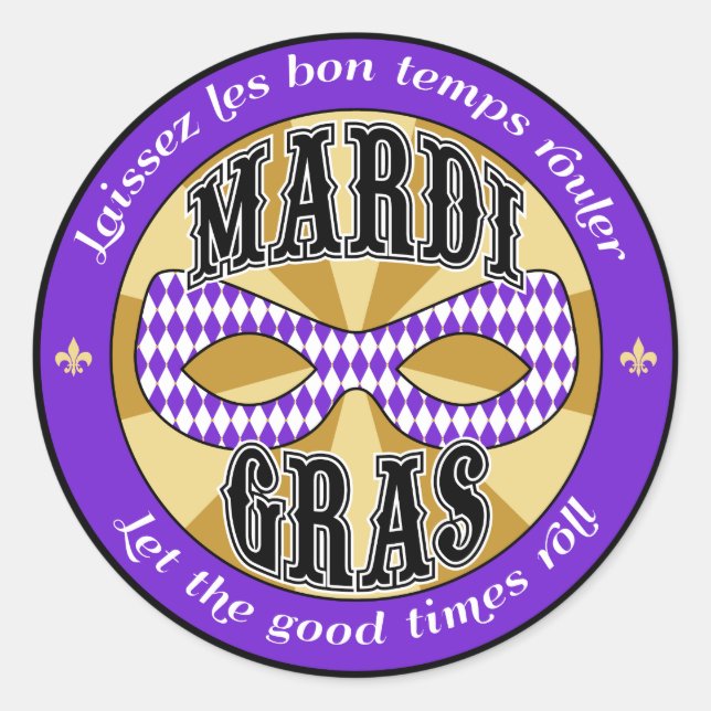 Mardi Gras-Logo Runder Aufkleber (Vorderseite)