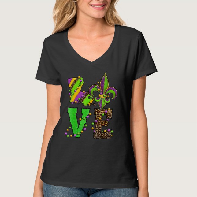 Mardi Gras Love Fleur De Lis Leopard Costume T-Shirt (Vorderseite)