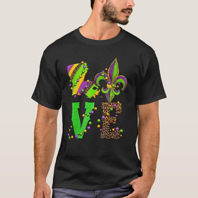 Mardi Gras Love Fleur De Lis Leopard Costume T-Shirt (Vorderseite)