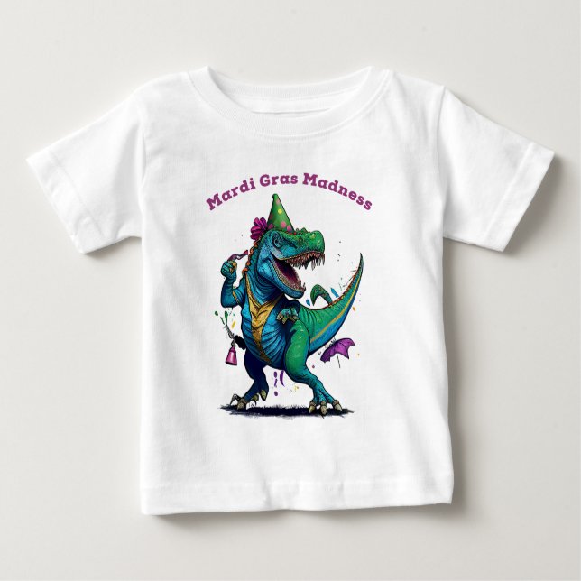 Mardi Gras Madness T Rex Dinosaur Bead Mardi Grawr Baby T-shirt (Vorderseite)