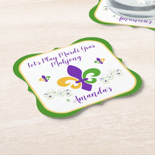 Mardi Gras Mahjong NAME Green Gold Purple Fleur de Untersetzer (angewinkelt)