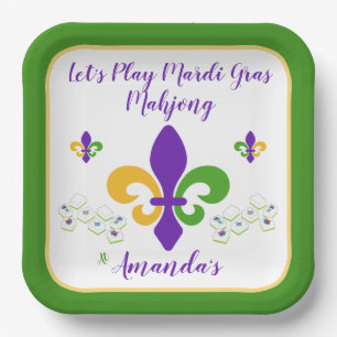 Mardi Gras Mahjong NAME Grün Gold Lila Fleur de Pappteller
