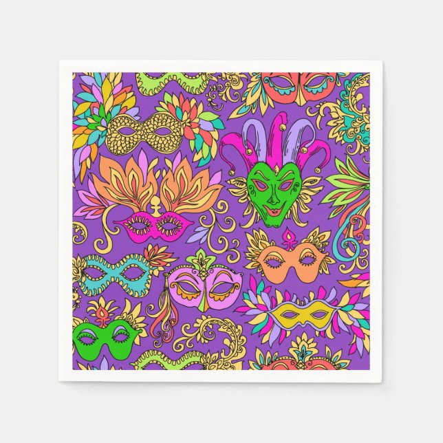 Mardi Gras Maquerade Mask Bright Lila Green Serviette (Vorderseite)