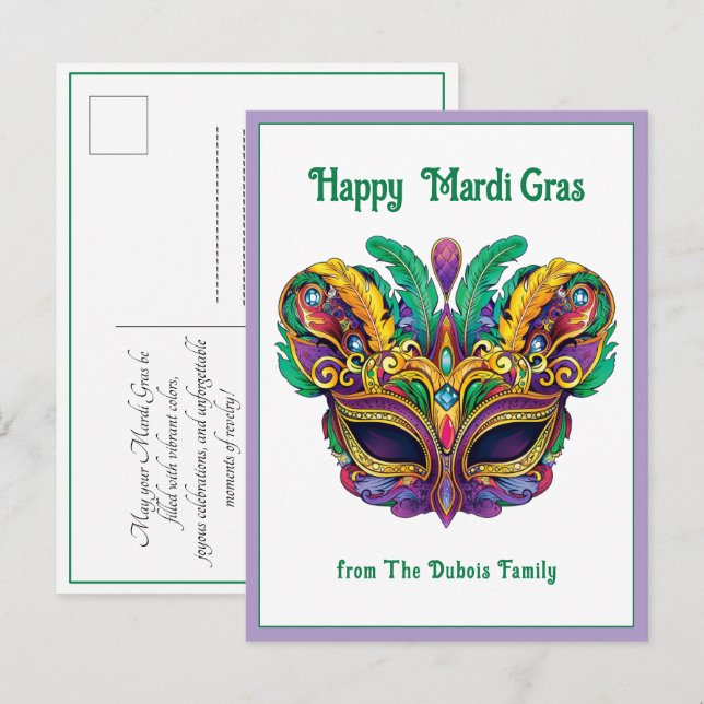 💚 💜 💛 Mardi Gras Mardi Magic Memo Postkarte (Vorne/Hinten)
