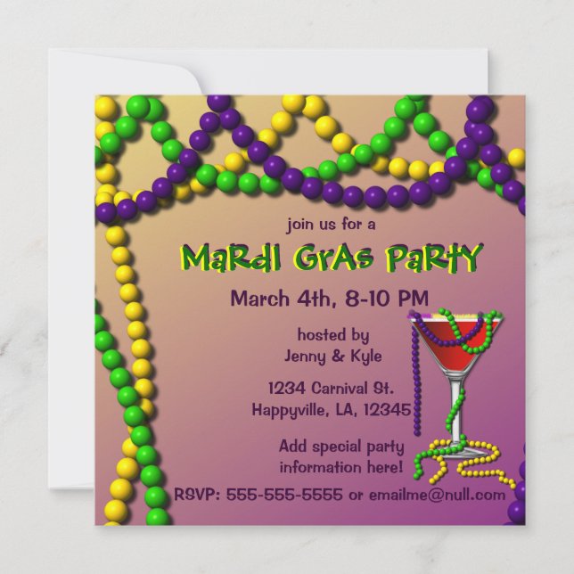 Mardi Gras Martini Einladung (Vorderseite)