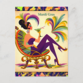 Mardi Gras Martini Frau Retro 60er Mardi Postkarte