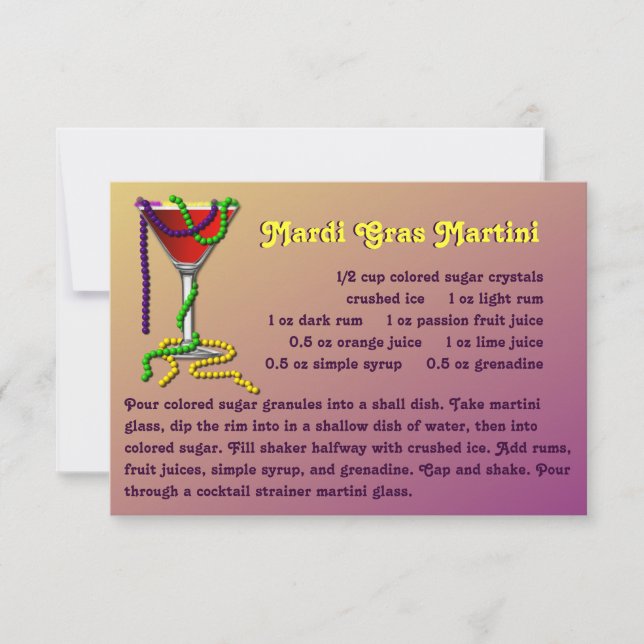 Mardi Gras Martini-Rezept-Karte (Vorderseite)