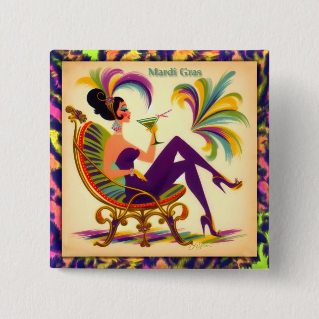 Mardi Gras Martini Woman Button (Vorderseite)