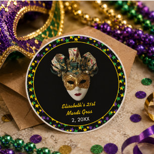 Mardi Gras Mask 21. Geburtstag Party Runder Pappuntersetzer