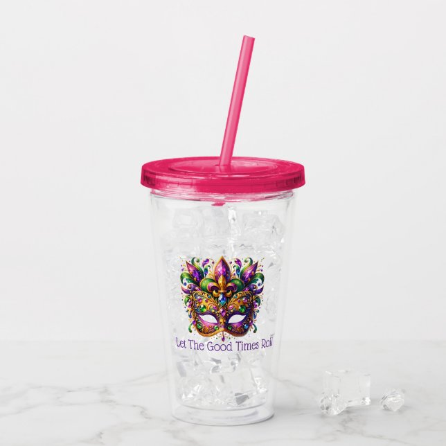 Mardi Gras Mask Acrylic Tumbler & Straw Acryltrinkbecher (Rückseite Ice)