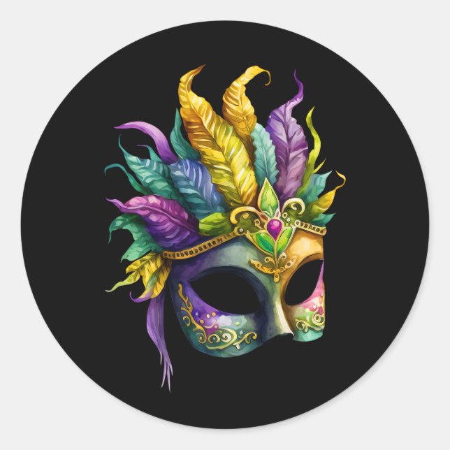 Mardi Gras Mask auf dem schwarzen Rundaufkleber Runder Aufkleber (Vorderseite)