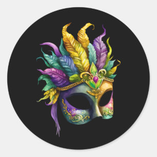 Mardi Gras Mask auf dem schwarzen Rundaufkleber Runder Aufkleber