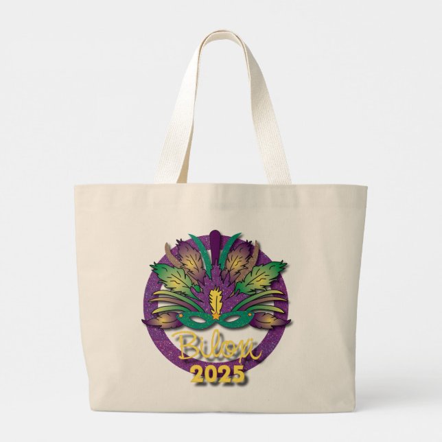 Mardi Gras Mask Bag 2025 - Biloxi, MS Jumbo Stoffbeutel (Rückseite)