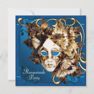 Mardi Gras Mask Blue Gold Masquerade Party Einladung