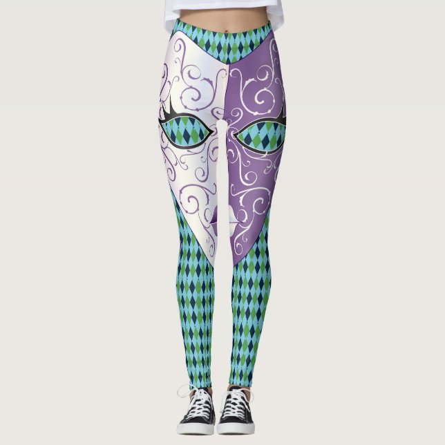 Mardi Gras Mask Diamant kariert Thunder_Cove Leggings (Vorderseite)