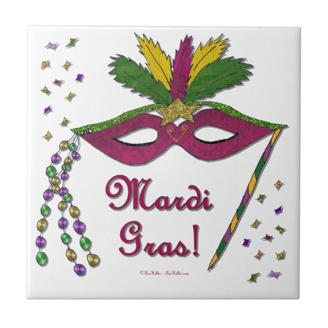 Mardi Gras Mask Feather Beads Fliese (Vorderseite)
