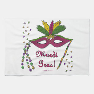Mardi Gras Mask Feather Beads Geschirrtuch