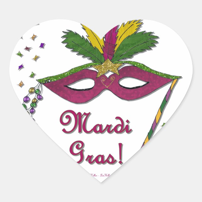 Mardi Gras Mask Feather Beads Herz-Aufkleber (Vorderseite)