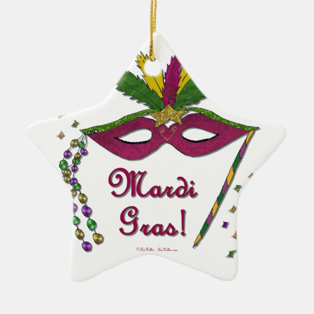 Mardi Gras Mask Feather Beads Keramik Ornament (Vorne)