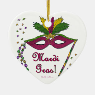 Mardi Gras Mask Feather Beads Keramik Ornament