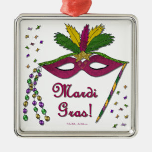 Mardi Gras Mask Feather Beads Ornament Aus Metall