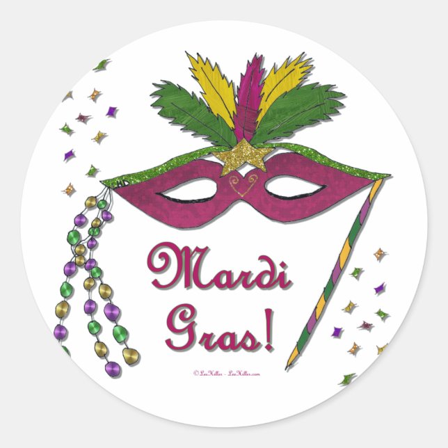 Mardi Gras Mask Feather Beads Runder Aufkleber (Vorderseite)