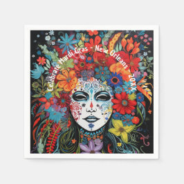 Mardi Gras Mask & Headdress Custom Text Party Serviette