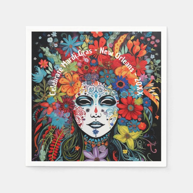 Mardi Gras Mask & Headdress Custom Text Party Serviette (Vorderseite)