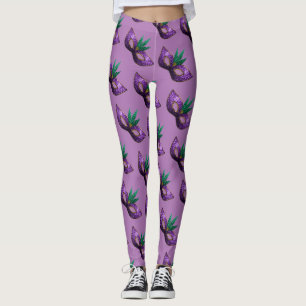 Mardi Gras Mask Lila Funkelnd Mustertuch Leggings