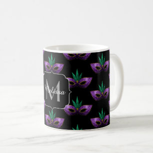 Mardi Gras Mask Lila Green-Gold-Sparkone-Monogramm Kaffeetasse