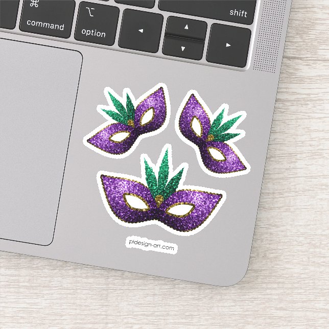 Mardi Gras Mask Lila grüne Glitzern Aufkleber (Detail)