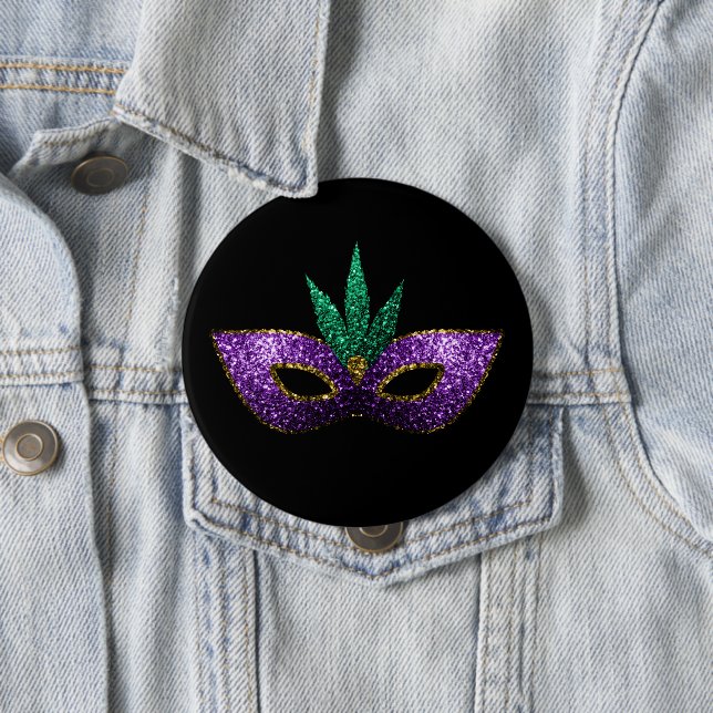 Mardi Gras Mask Lila grüne Glitzern Button (Beispiel)