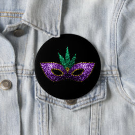 Mardi Gras Mask Lila grüne Glitzern Button