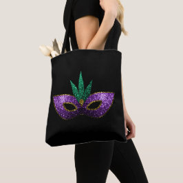 Mardi Gras Mask Lila grüne Glitzern | Schwarz