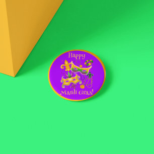 Mardi Gras Mask Lilie Beads King Cake Button