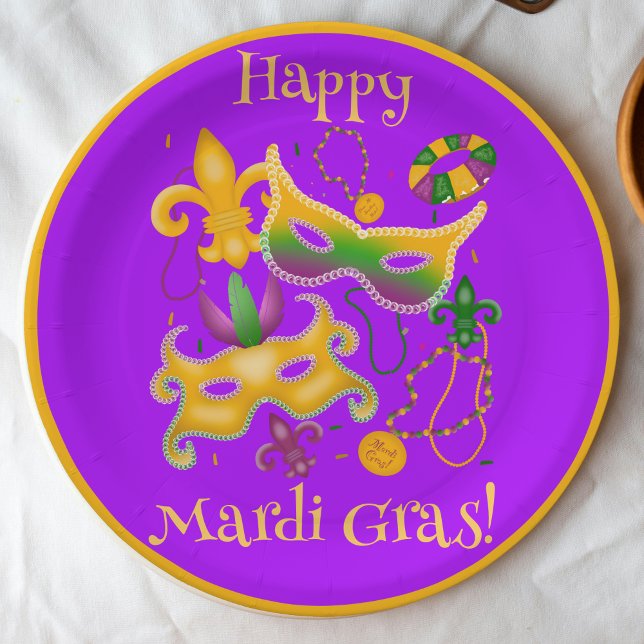 Mardi Gras Mask Lilie Beads King Cake Pappteller (Von Creator hochgeladen)