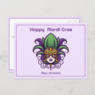 💚 💜 💛 Mardi Gras Mask Postkarte