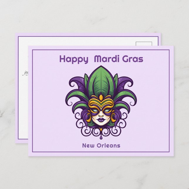 💚 💜 💛 Mardi Gras Mask Postkarte (Vorne/Hinten)