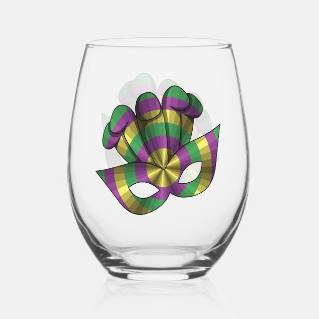 Mardi Gras Mask Weinglas Ohne Stiel (Vorderseite)