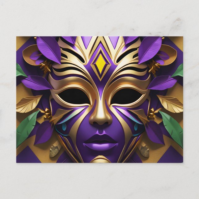 Mardi Gras Maske 1 Karneval Spirit Einladungspostkarte (Vorderseite)