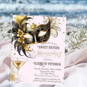 Mardi Gras Maske Diamanten Champagner Sweet 16   Einladung
