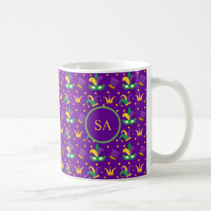 Mardi Gras Maske Green Gold Lila Clownstumpf Crown Kaffeetasse