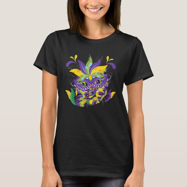 Mardi Gras Maske Katzenperlen Karneval Party Kostü T-Shirt (Vorderseite)